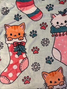Cute Holiday Kitty Stocking Print Throw Blanket